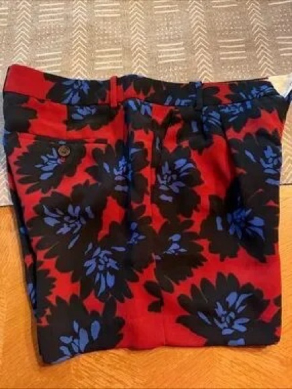 J. Crew Red Floral High-Rise Shorts with Black and Blue Print - Picture 2 of 3
